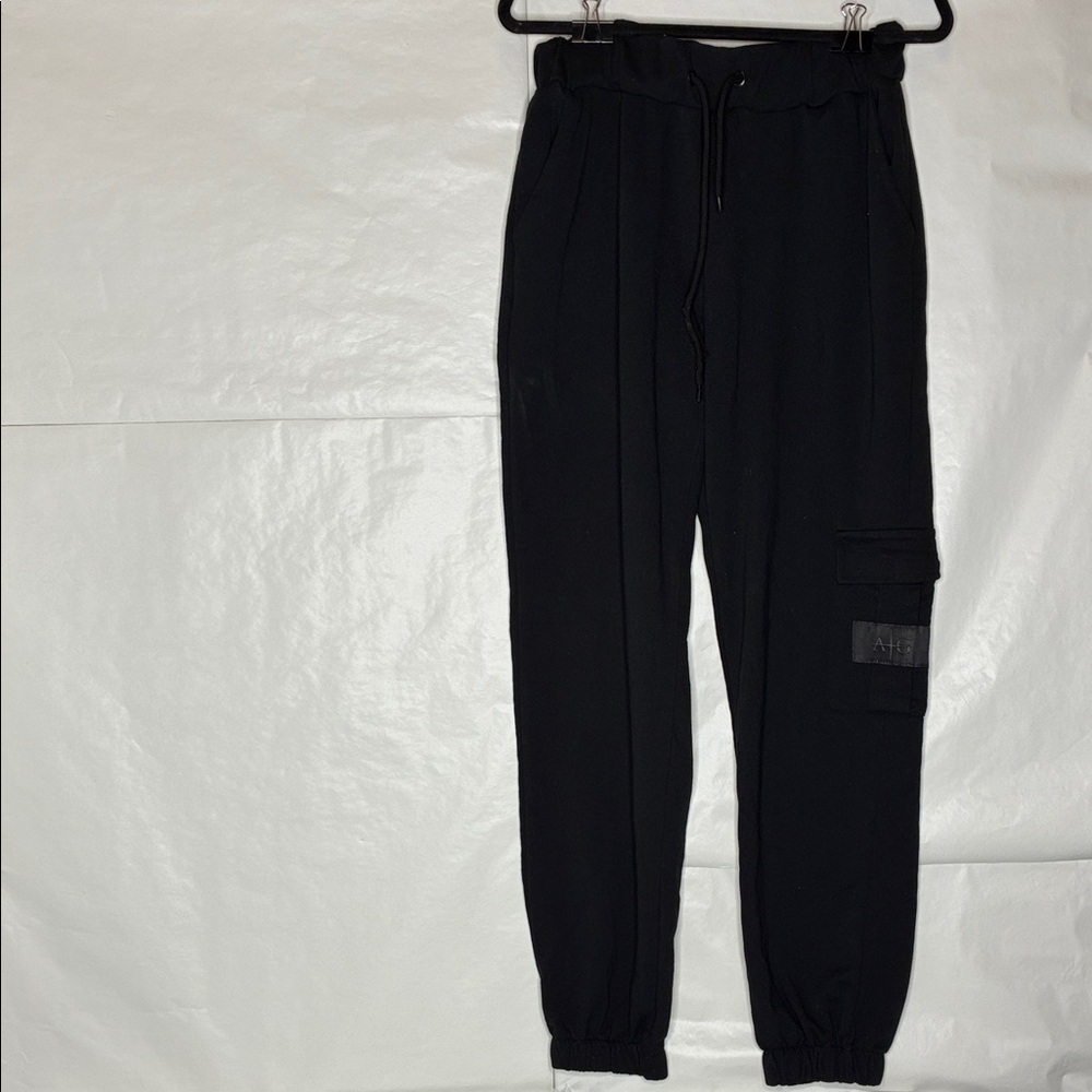 Men's Black Cargo Jogger Sweatpants with Drawstring Waist